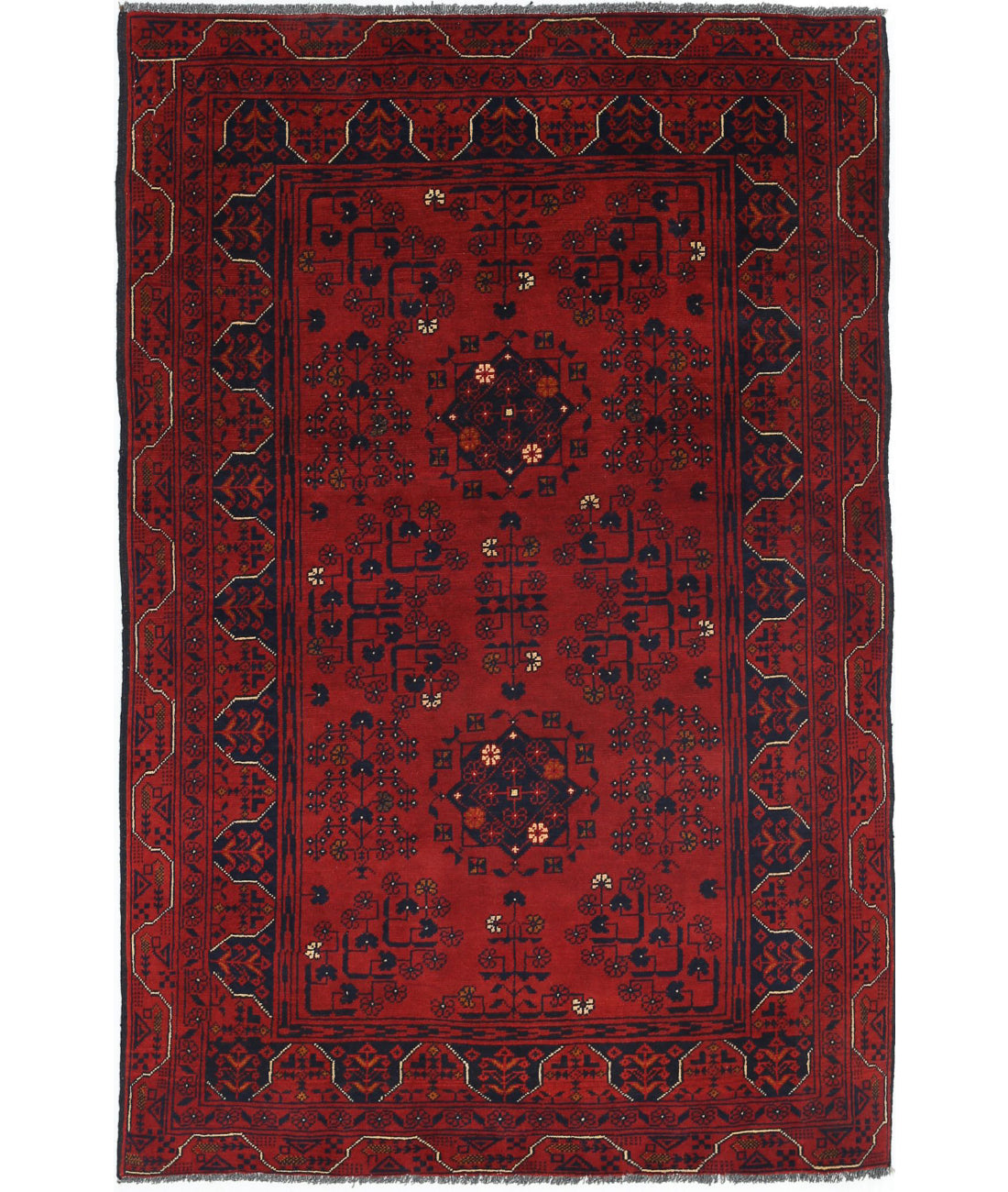 Hand Knotted Afghan Khamyab Wool Rug - 3'2'' x 4'9''