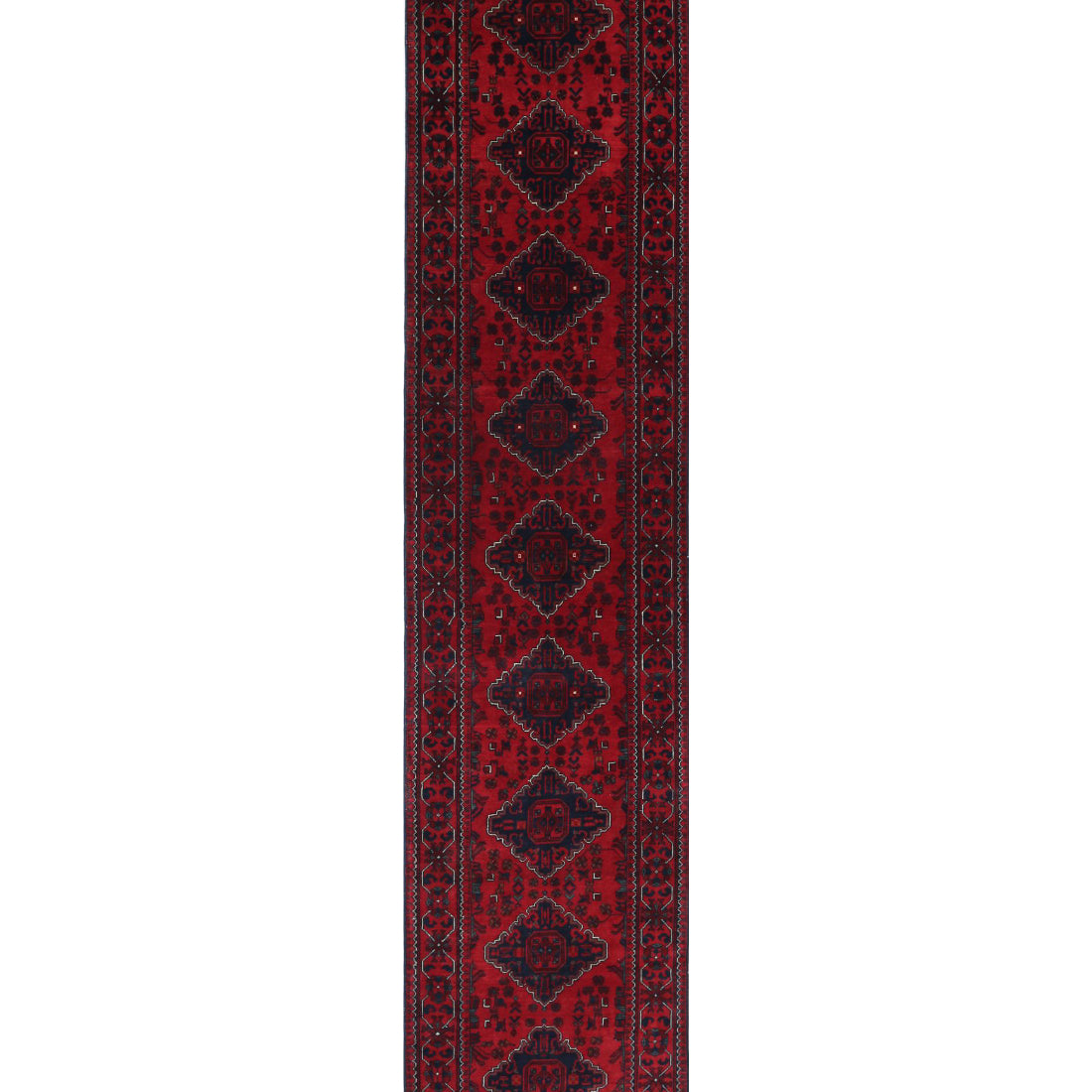 Alfombra de lana Khamyab afgana anudada a mano - 2'8'' x 12'1''