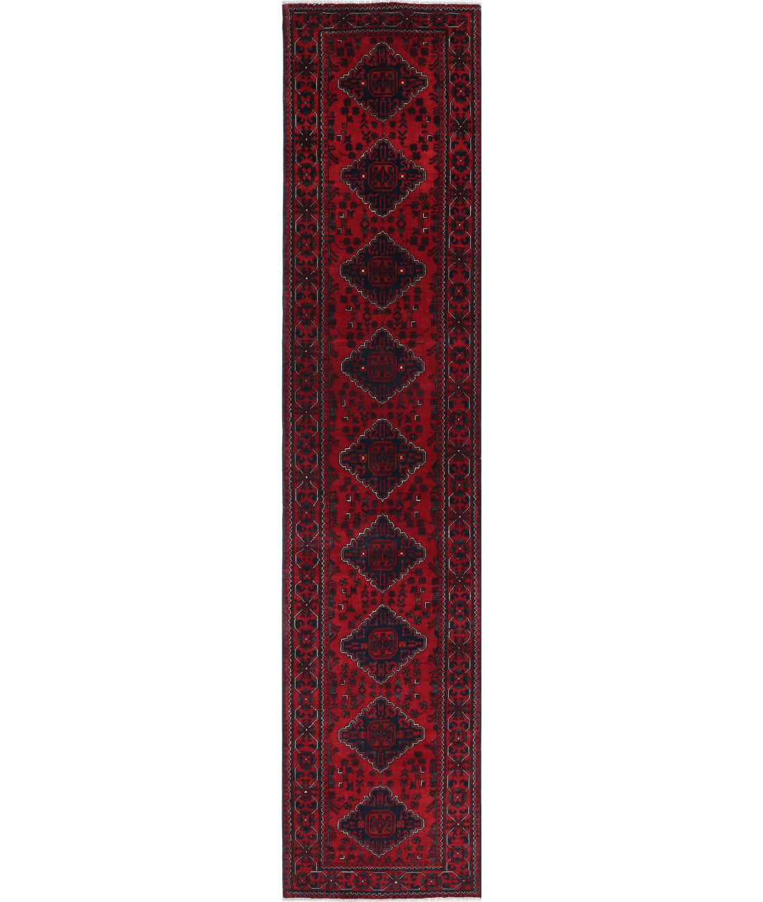 Alfombra de lana Khamyab afgana anudada a mano - 2'8'' x 12'1''