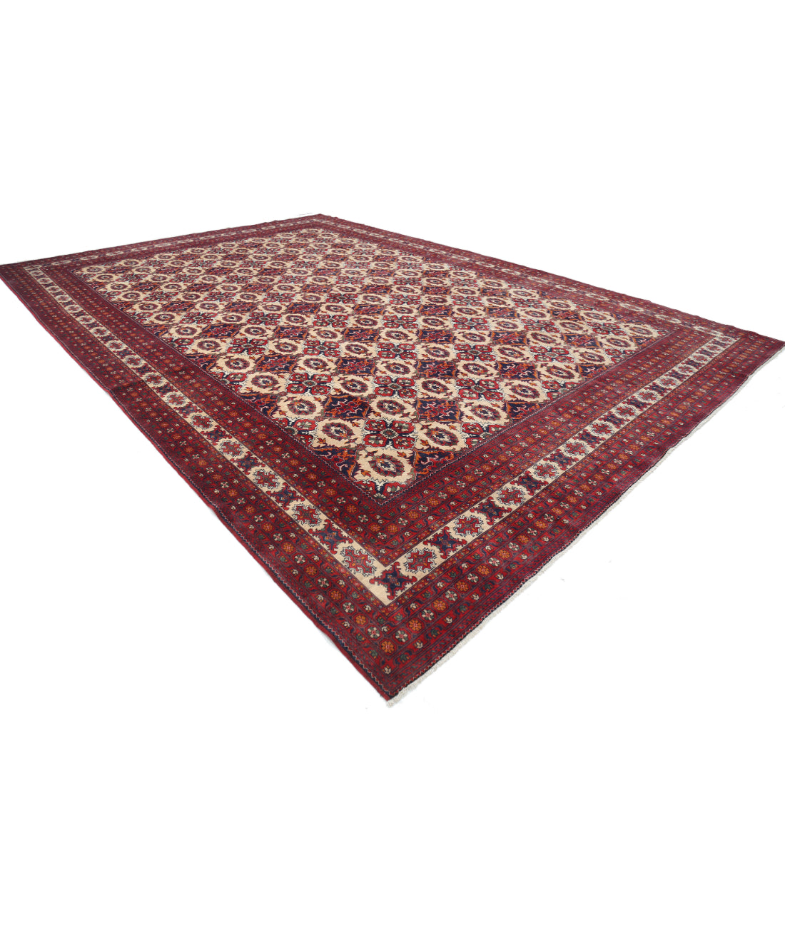 Hand Knotted Afghan Khamyab Wool Rug - 13'0'' x 18'11'' 13'0'' x 18'11'' (390 X 568) / Beige / Red