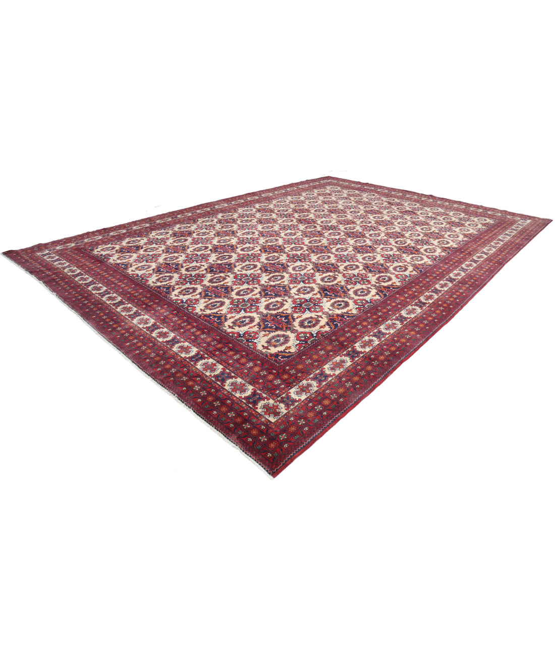Hand Knotted Afghan Khamyab Wool Rug - 13'0'' x 18'11'' 13'0'' x 18'11'' (390 X 568) / Beige / Red