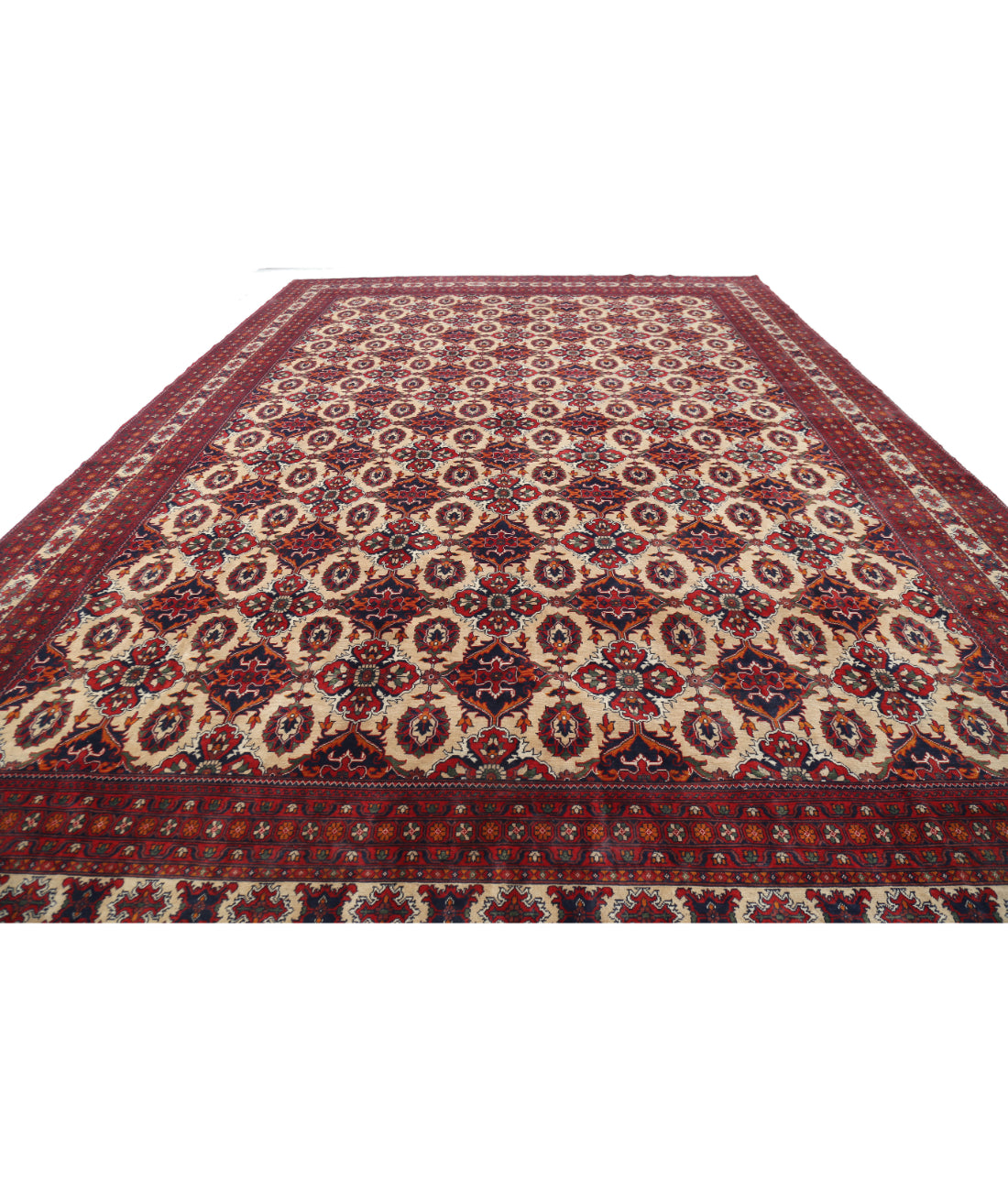 Hand Knotted Afghan Khamyab Wool Rug - 13'0'' x 18'11'' 13'0'' x 18'11'' (390 X 568) / Beige / Red