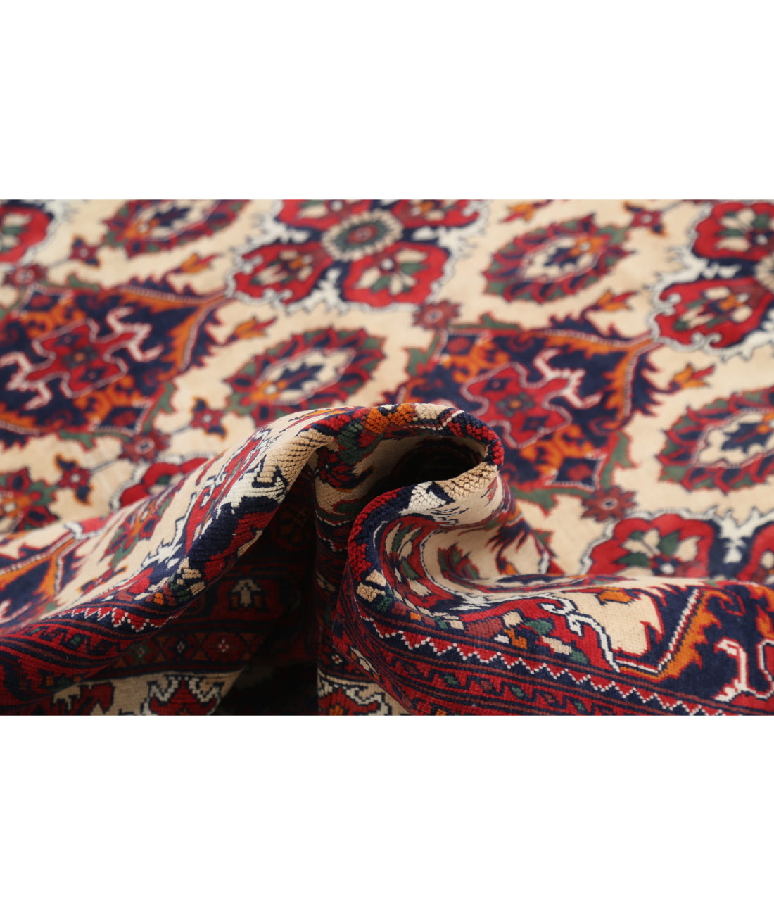 Hand Knotted Afghan Khamyab Wool Rug - 13'0'' x 18'11'' 13'0'' x 18'11'' (390 X 568) / Beige / Red