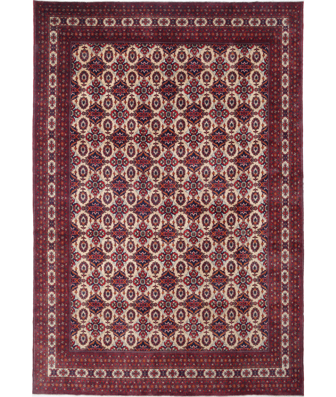 Hand Knotted Afghan Khamyab Wool Rug - 13'0'' x 18'11'' 13'0'' x 18'11'' (390 X 568) / Beige / Red