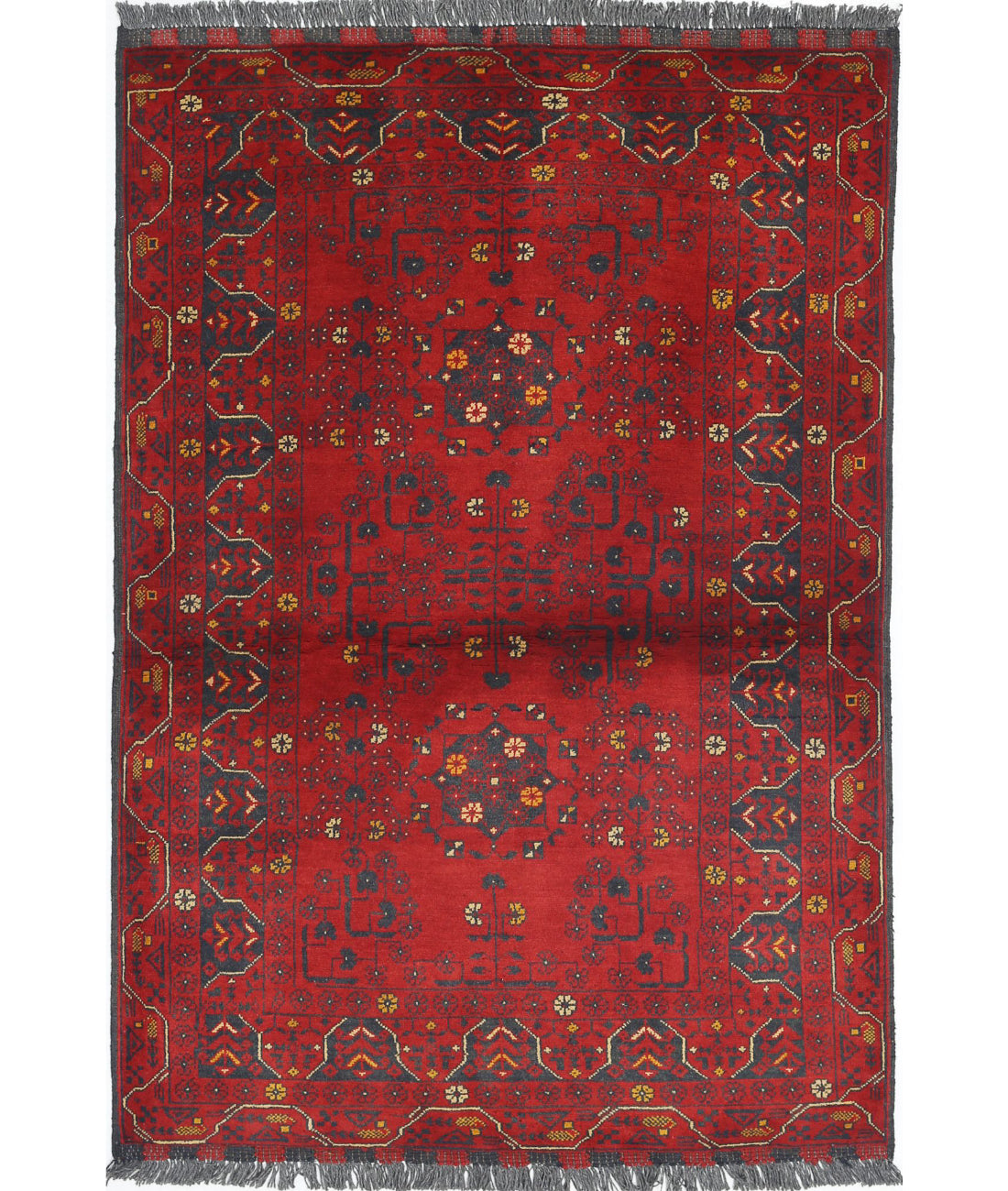 Alfombra de lana Khamyab afgana anudada a mano - 3'2'' x 4'1''