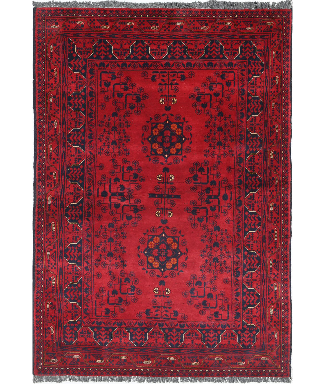 Alfombra de lana Khamyab afgana anudada a mano - 3'3'' x 4'1''