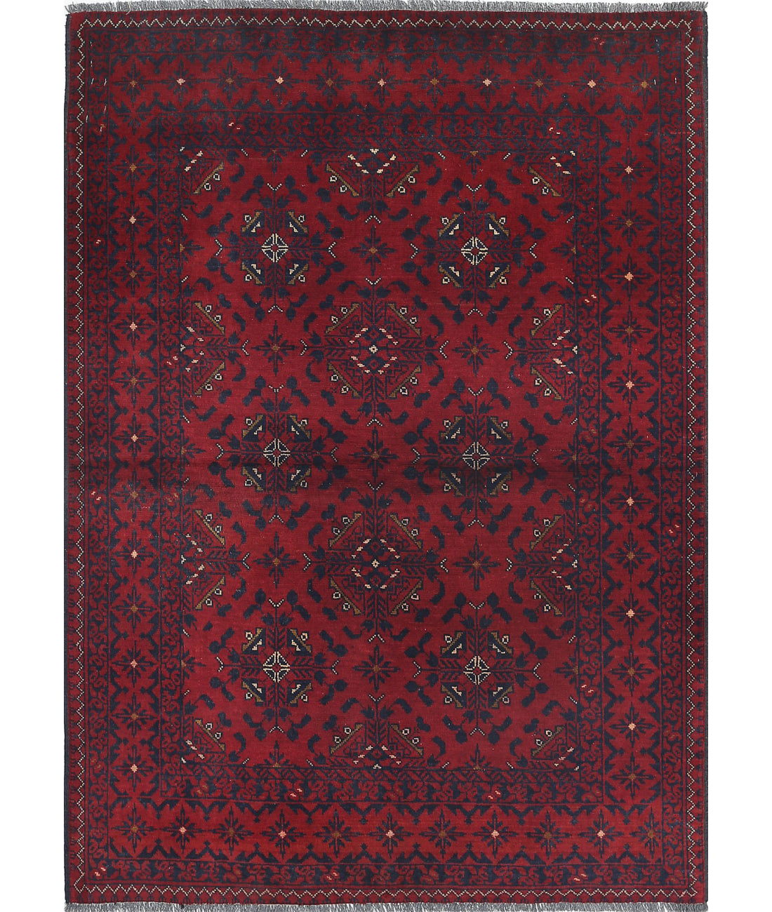 Alfombra de lana Khamyab afgana anudada a mano - 3'4'' x 4'7''