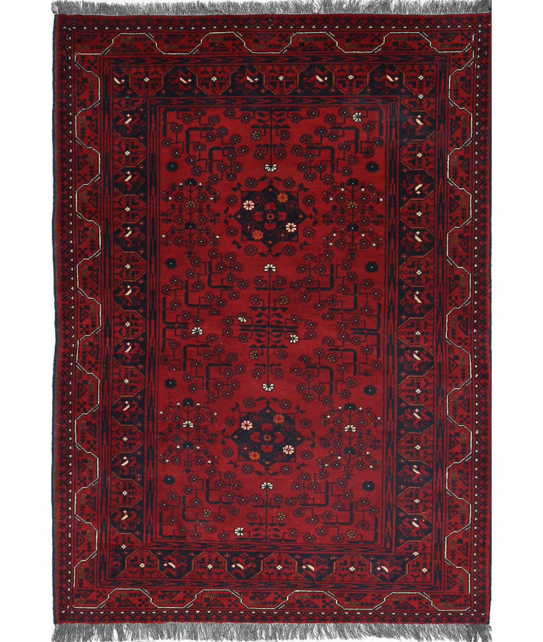 Hand Knotted Afghan Khamyab Wool Rug - 3'3'' x 4'9''