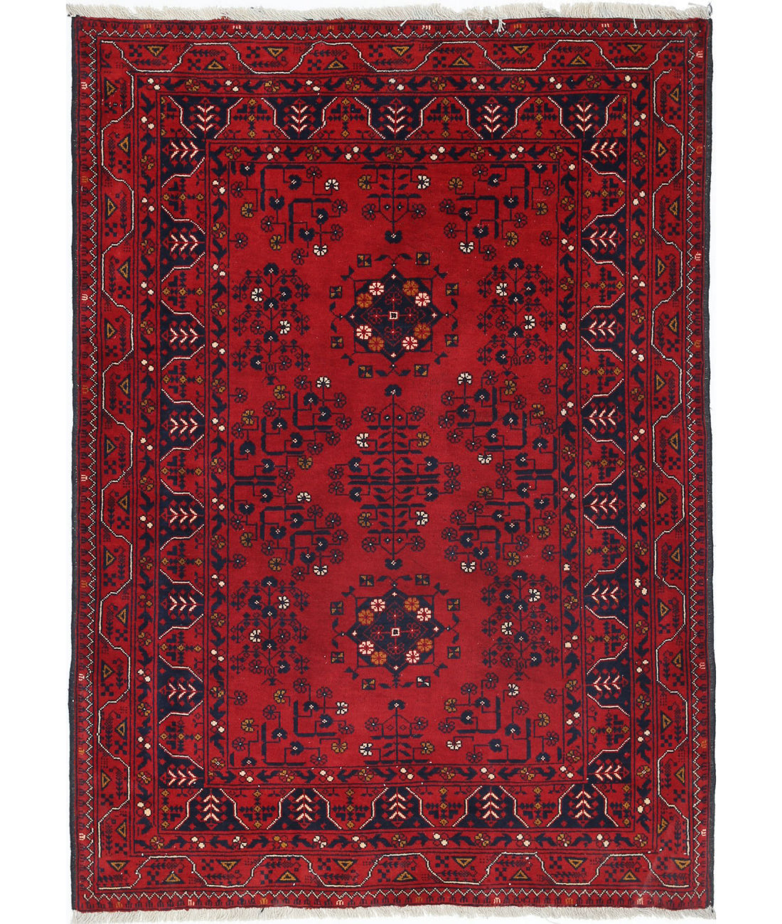 Hand Knotted Afghan Khamyab Wool Rug - 3'3'' x 4'9''