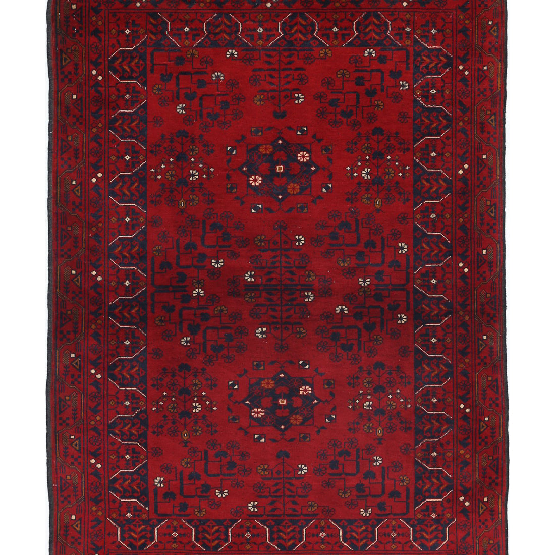 Alfombra de lana Khamyab afgana anudada a mano - 3'3'' x 4'9''