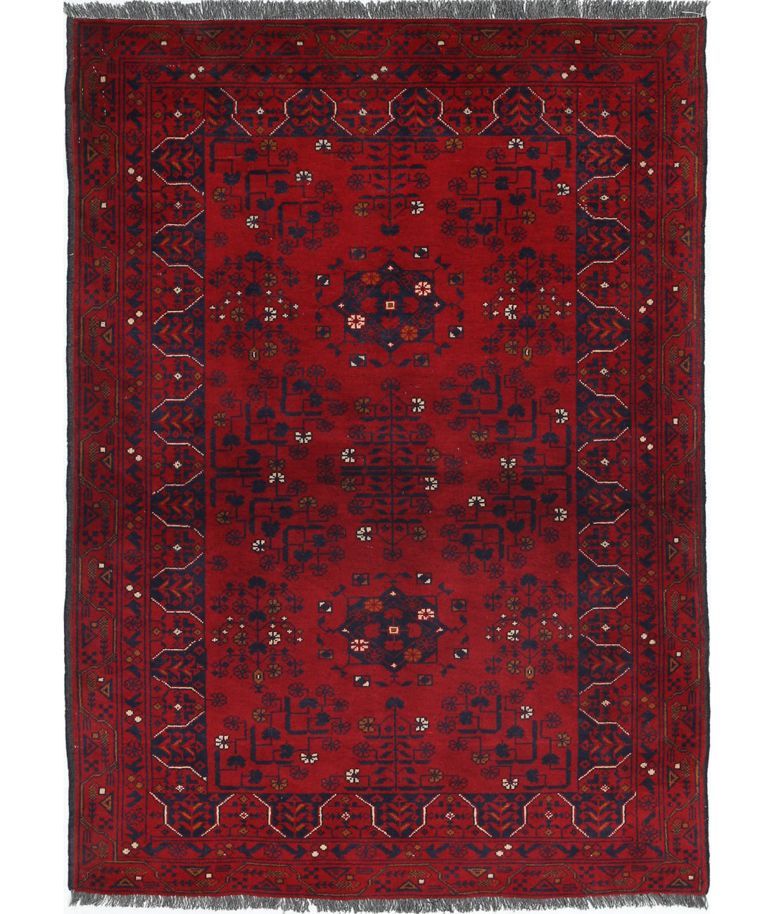Alfombra de lana Khamyab afgana anudada a mano - 3'3'' x 4'9''