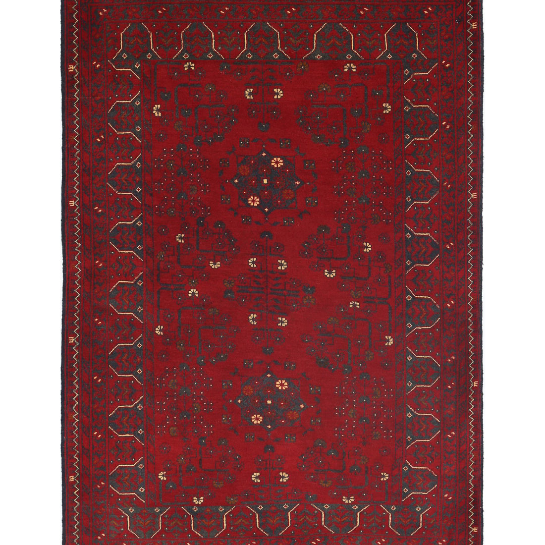 Alfombra de lana Khamyab afgana anudada a mano - 3'3'' x 4'8''