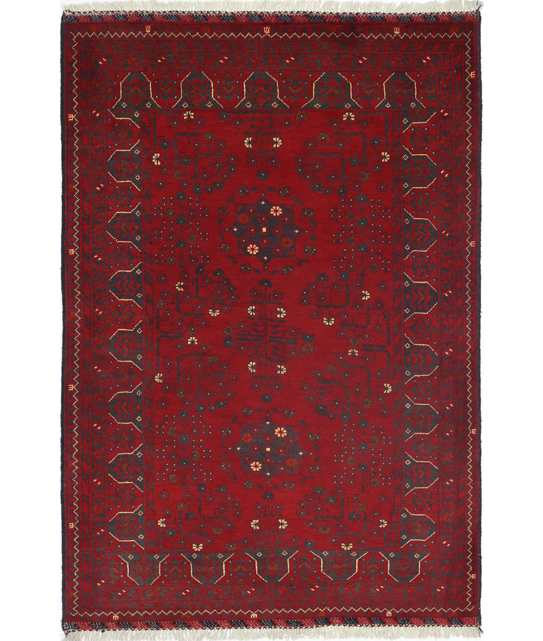 Alfombra de lana Khamyab afgana anudada a mano - 3'3'' x 4'8''