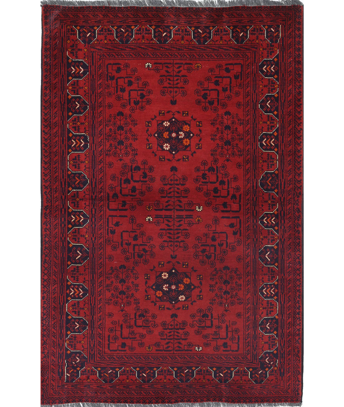 Alfombra de lana Khamyab afgana anudada a mano - 3'2'' x 4'11''