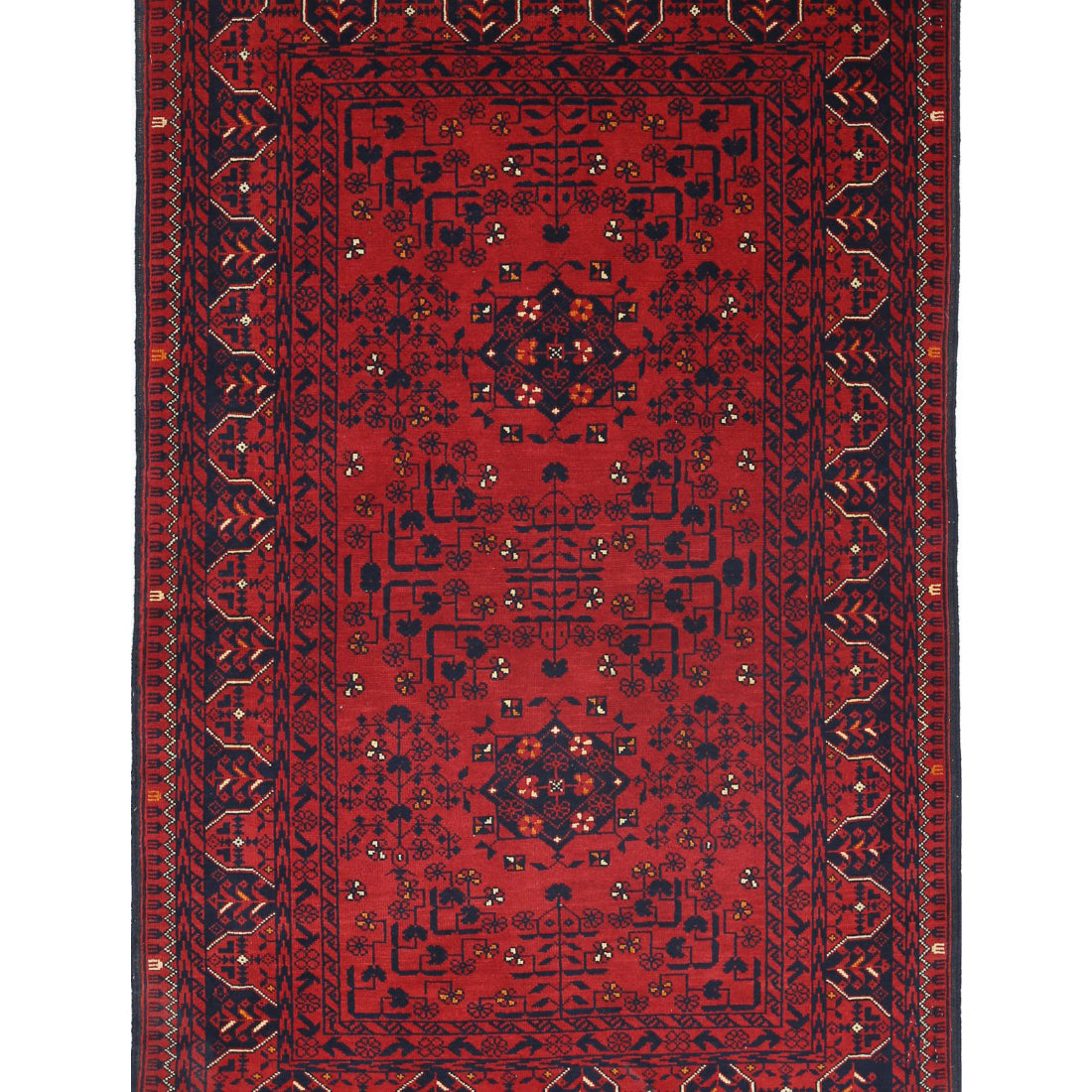 Alfombra de lana Khamyab afgana anudada a mano - 3'3'' x 4'11''