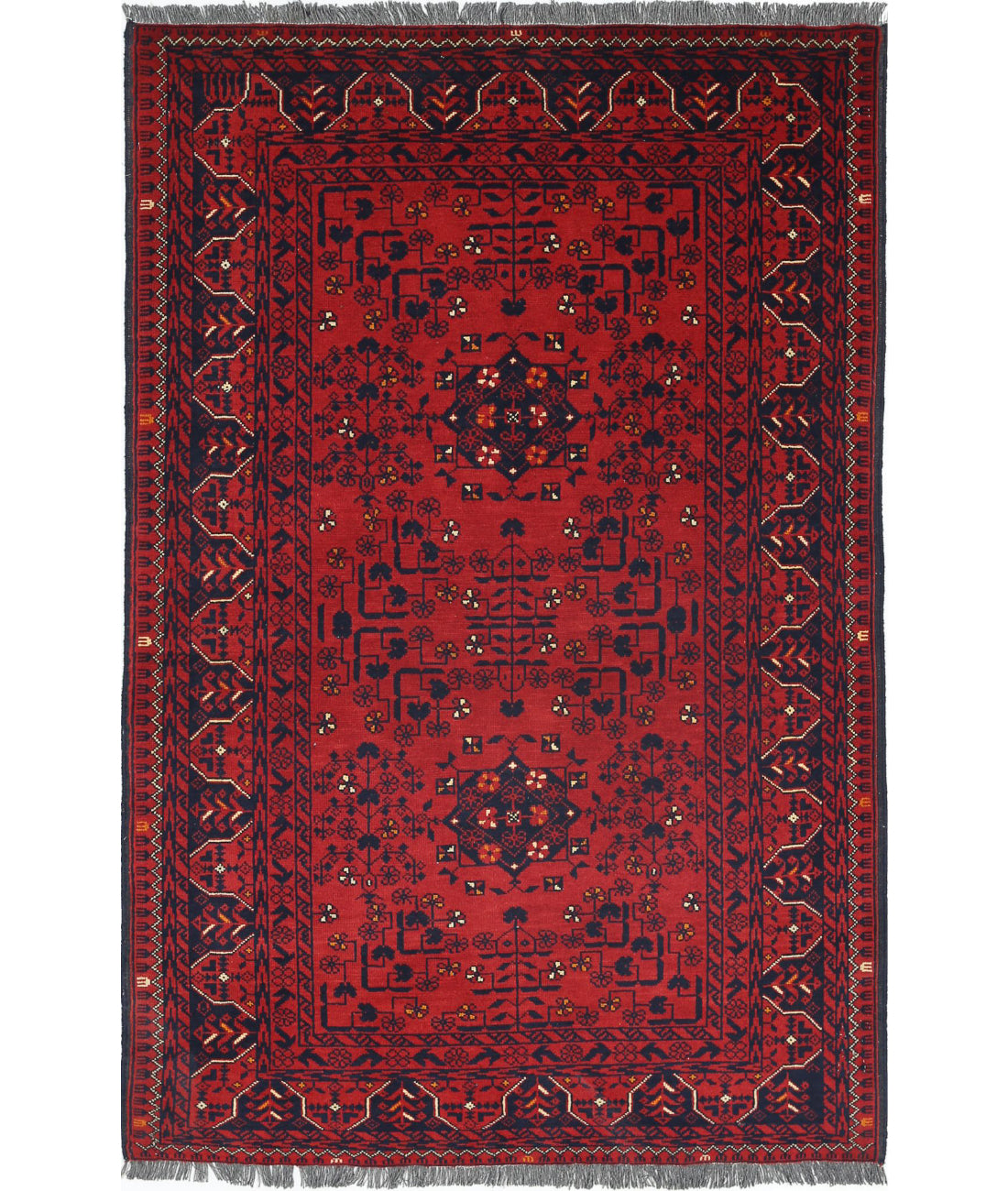 Alfombra de lana Khamyab afgana anudada a mano - 3'3'' x 4'11''