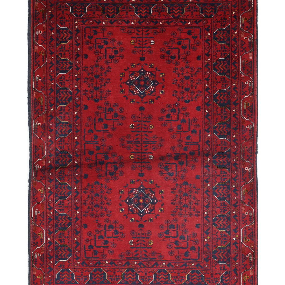 Alfombra de lana Khamyab afgana anudada a mano - 3'3'' x 4'9''