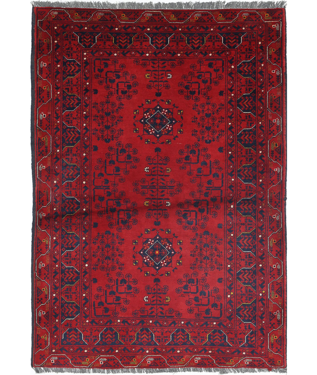 Alfombra de lana Khamyab afgana anudada a mano - 3'3'' x 4'9''