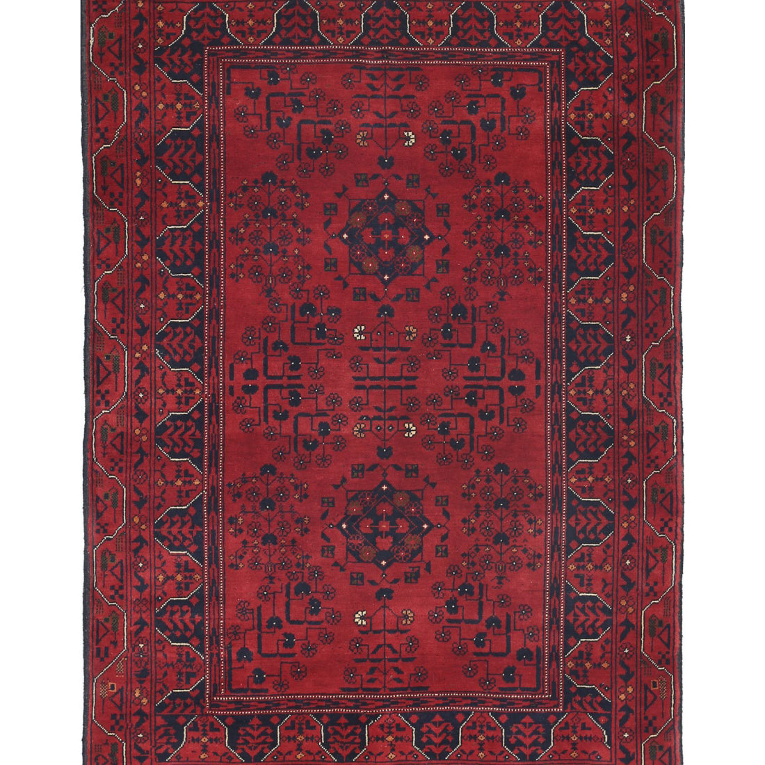 Alfombra de lana Khamyab afgana anudada a mano - 3'3'' x 4'11''
