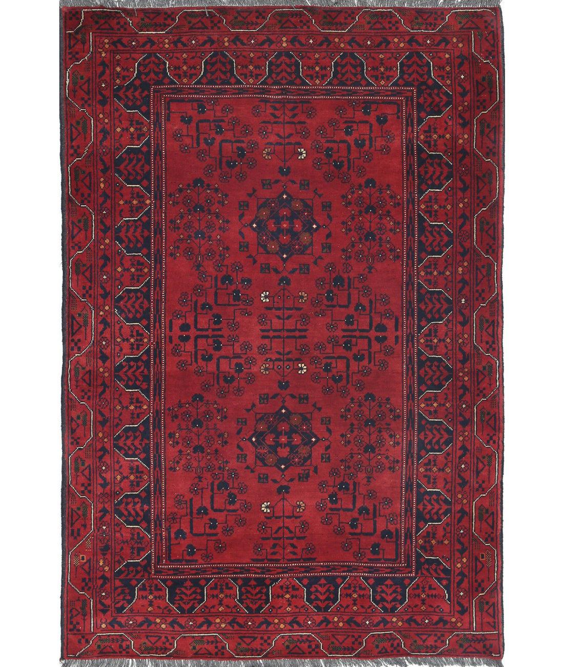 Alfombra de lana Khamyab afgana anudada a mano - 3'3'' x 4'11''