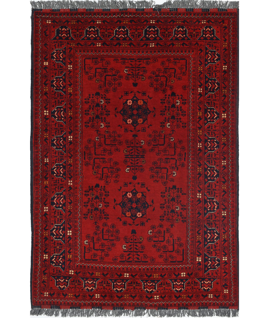 Alfombra de lana Khamyab afgana anudada a mano - 3'3'' x 4'9''