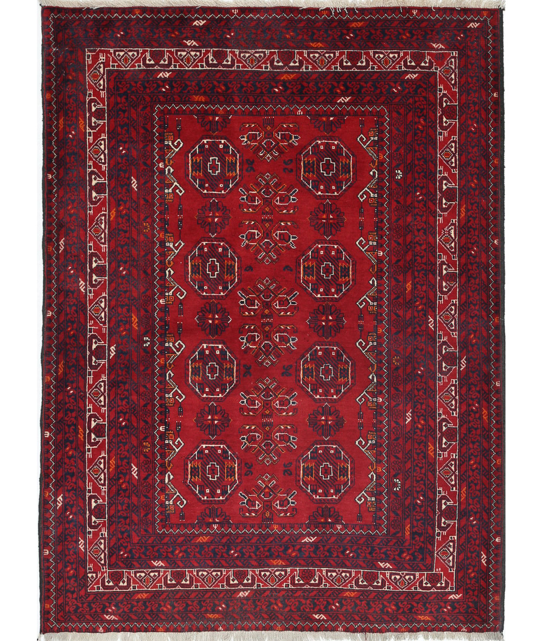 Alfombra de lana Khamyab afgana anudada a mano - 3'5'' x 4'8''