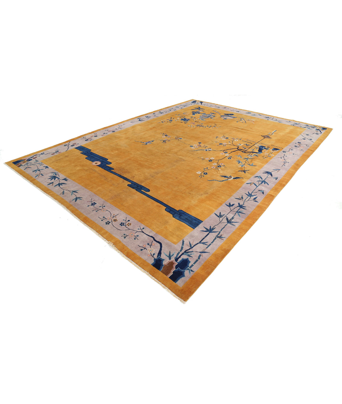 Hand Knotted Antique Nickel Wool Rug - 9'10'' x 13'2'' 9'10'' x 13'2'' (290 X 385) / Gold / Lilac