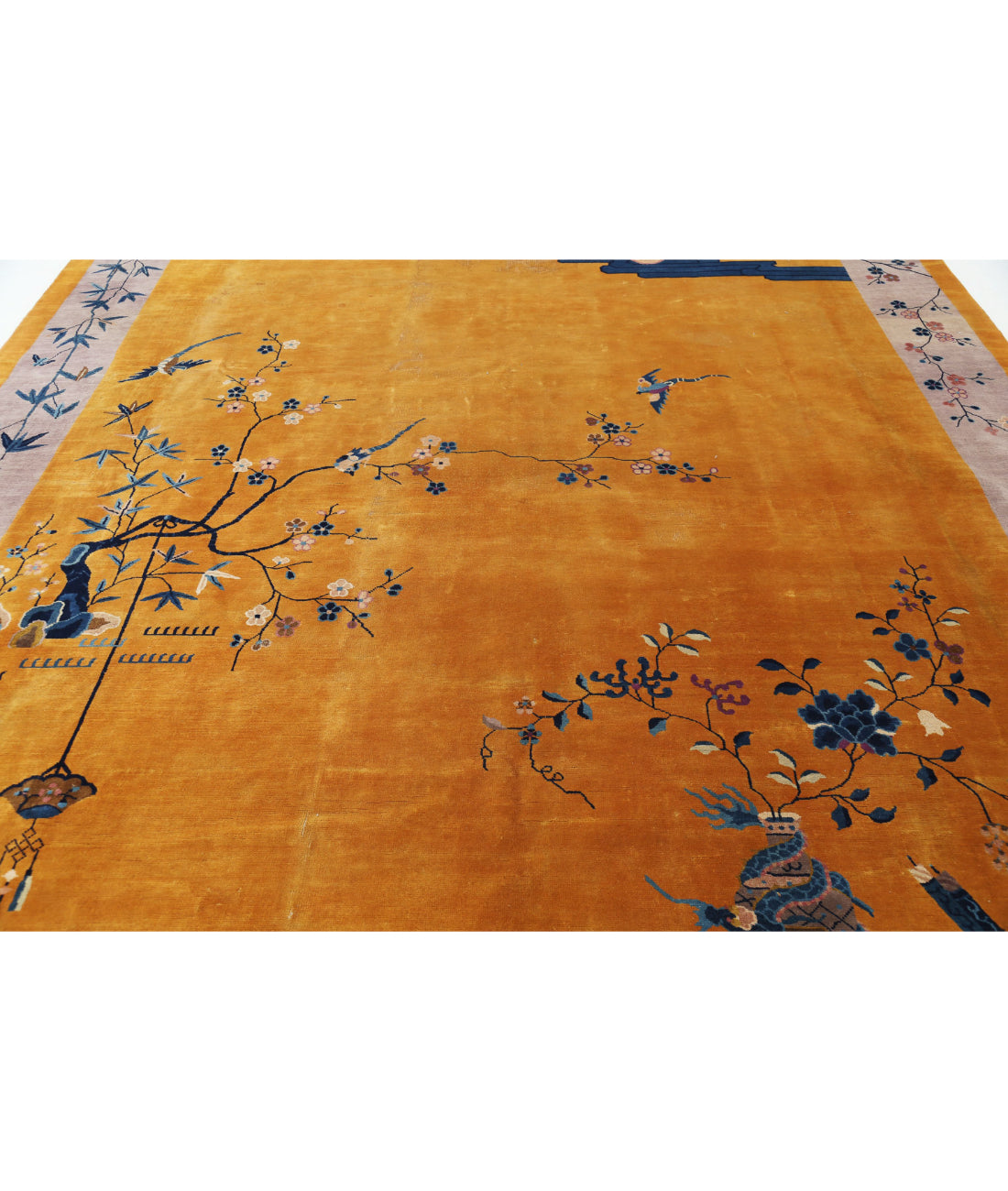 Hand Knotted Antique Nickel Wool Rug - 9'10'' x 13'2'' 9'10'' x 13'2'' (290 X 385) / Gold / Lilac