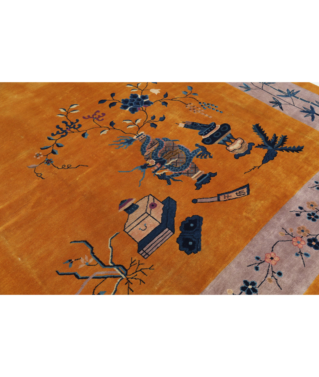 Hand Knotted Antique Nickel Wool Rug - 9'10'' x 13'2'' 9'10'' x 13'2'' (290 X 385) / Gold / Lilac