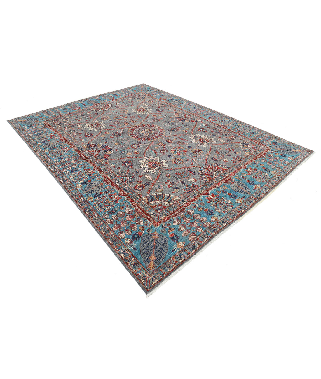 Hand Knotted Ariana Haji Jalili Wool Rug - 7'11'' x 10'0'' 7'11'' x 10'0'' (238 X 300) / Grey / Teal