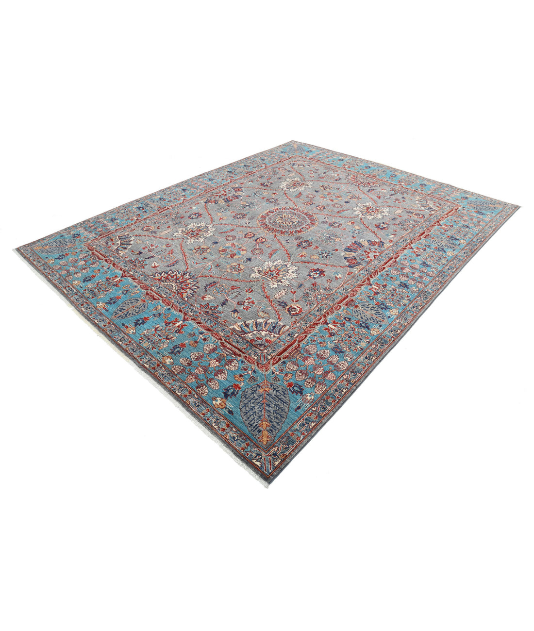 Hand Knotted Ariana Haji Jalili Wool Rug - 7'11'' x 10'0'' 7'11'' x 10'0'' (238 X 300) / Grey / Teal