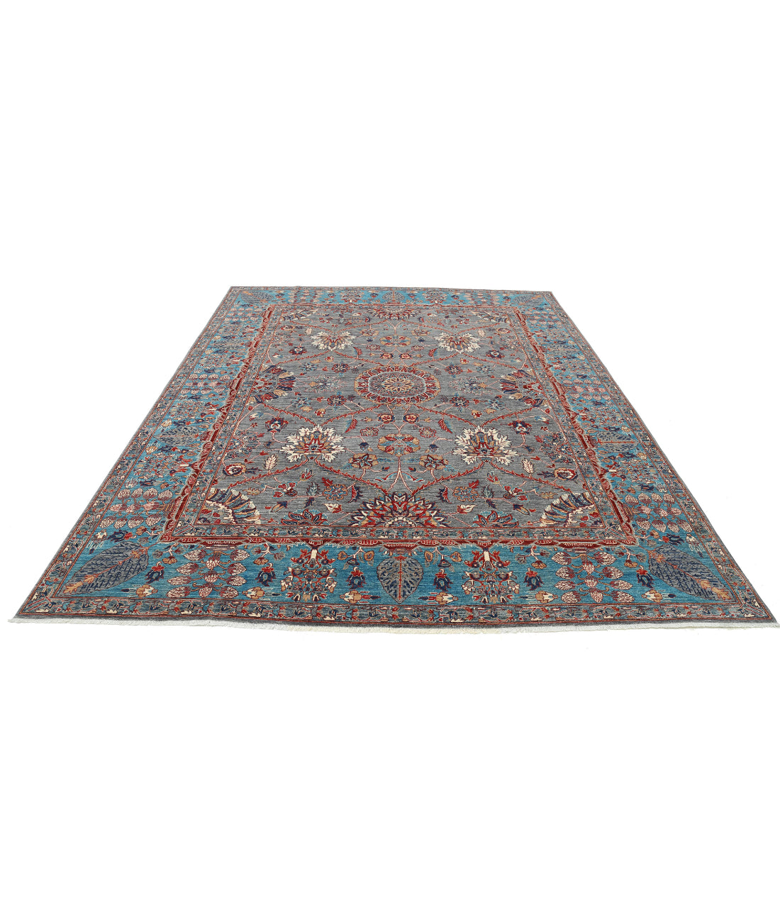 Hand Knotted Ariana Haji Jalili Wool Rug - 7'11'' x 10'0'' 7'11'' x 10'0'' (238 X 300) / Grey / Teal