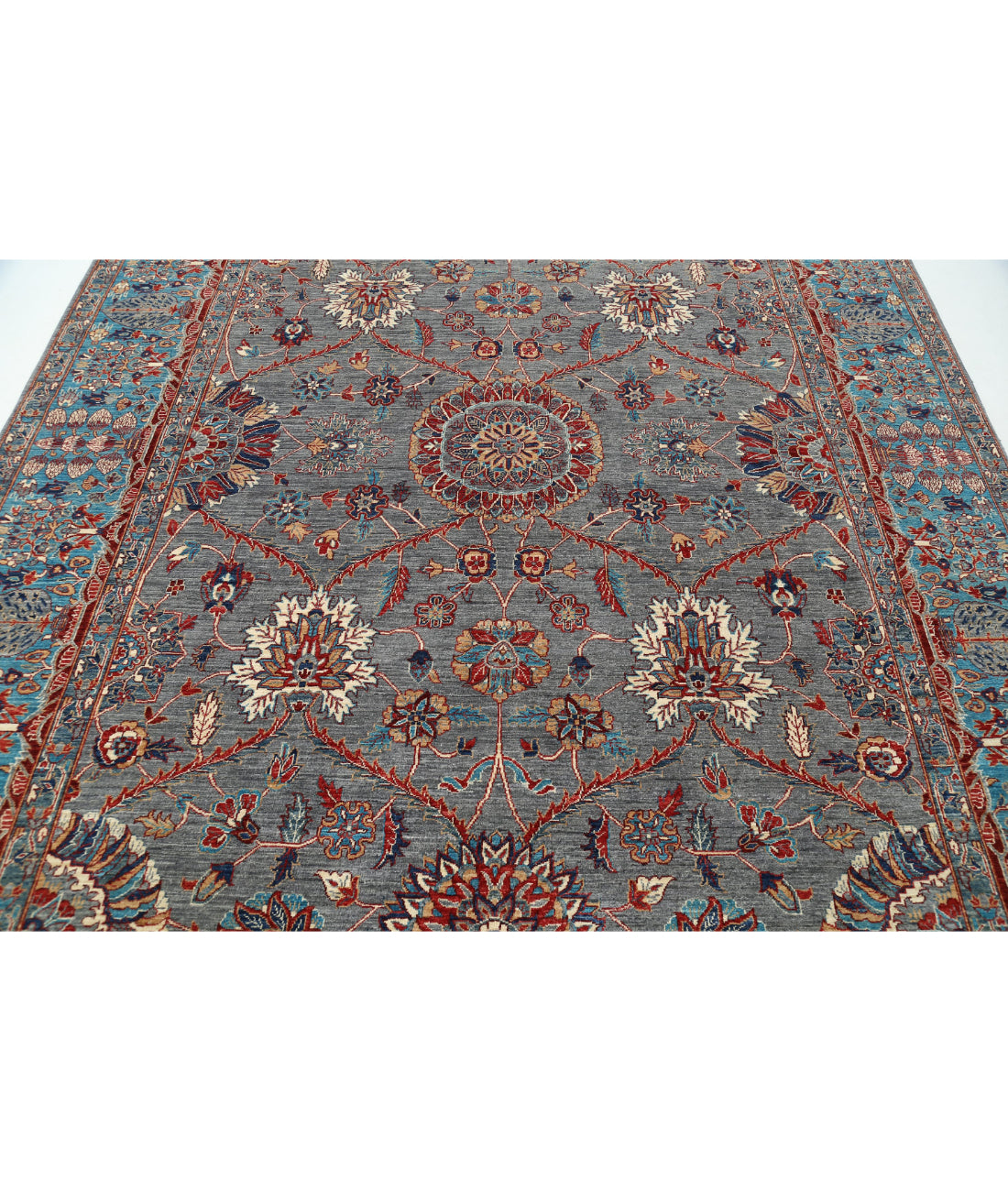 Hand Knotted Ariana Haji Jalili Wool Rug - 7'11'' x 10'0'' 7'11'' x 10'0'' (238 X 300) / Grey / Teal