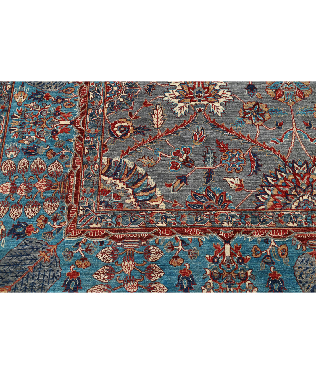Hand Knotted Ariana Haji Jalili Wool Rug - 7'11'' x 10'0'' 7'11'' x 10'0'' (238 X 300) / Grey / Teal