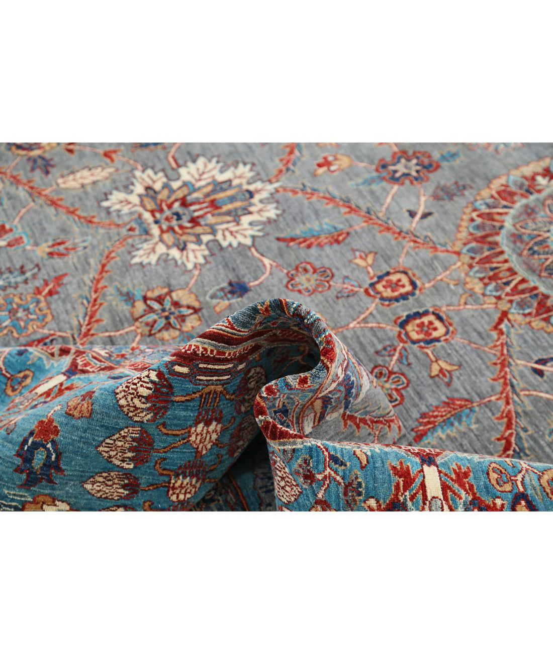 Hand Knotted Ariana Haji Jalili Wool Rug - 7'11'' x 10'0'' 7'11'' x 10'0'' (238 X 300) / Grey / Teal