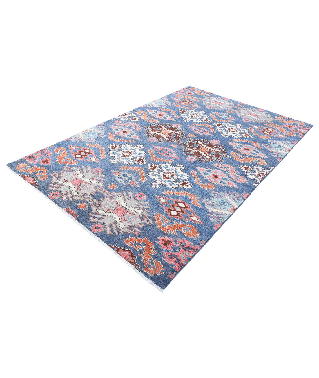 Hand Knotted Artemix Farhan Wool Rug - 5'9'' x 8'11'' 5'9'' x 8'11'' (173 X 268) / Blue / Pink