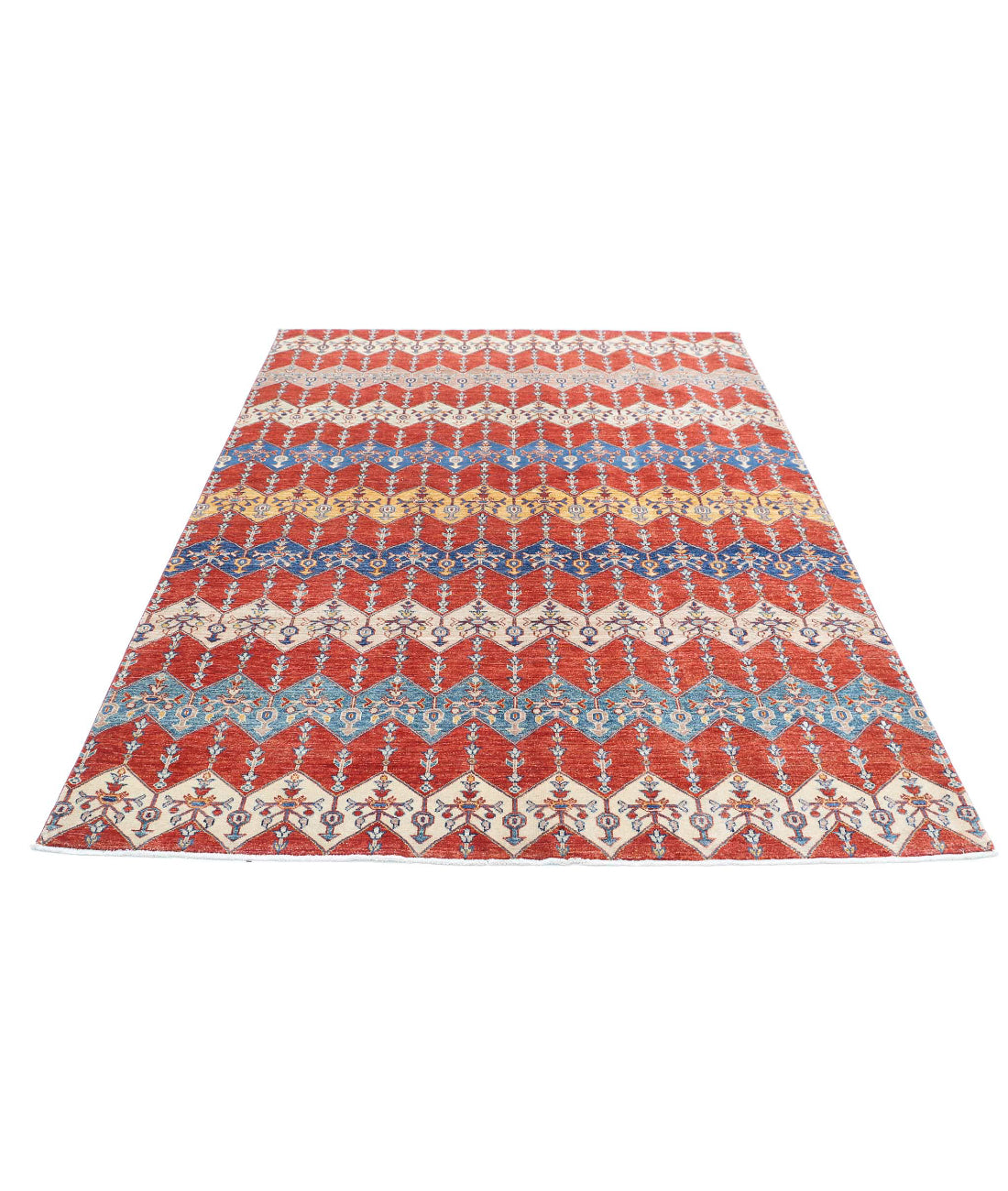 Hand Knotted Artemix Wool Rug - 5'6'' x 7'10'' 5'6'' x 7'10'' (165 X 235) / Red / Multi