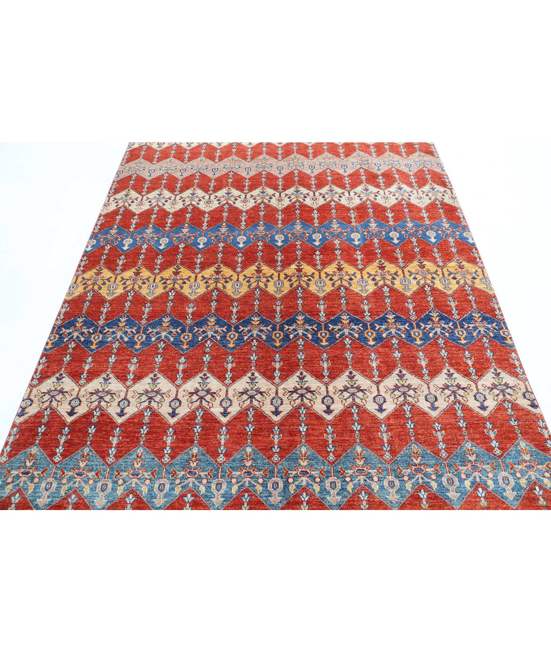 Hand Knotted Artemix Wool Rug - 5'6'' x 7'10'' 5'6'' x 7'10'' (165 X 235) / Red / Multi