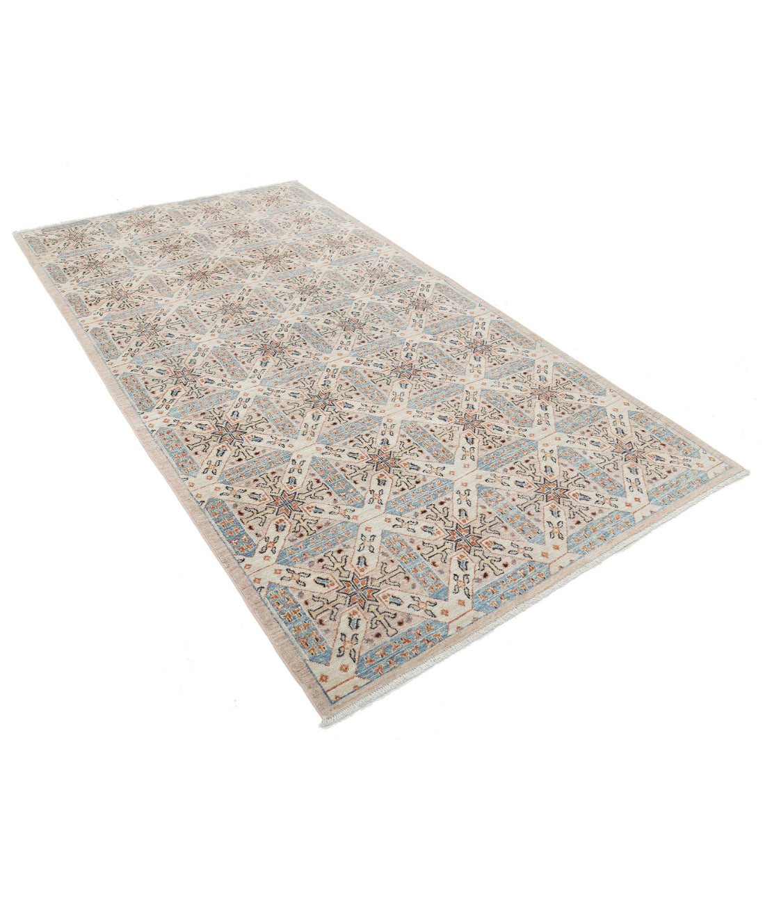 Hand Knotted Artemix Wool Rug - 4'10'' x 9'4'' 4'10'' x 9'4'' (145 X 280) / Ivory / Blue