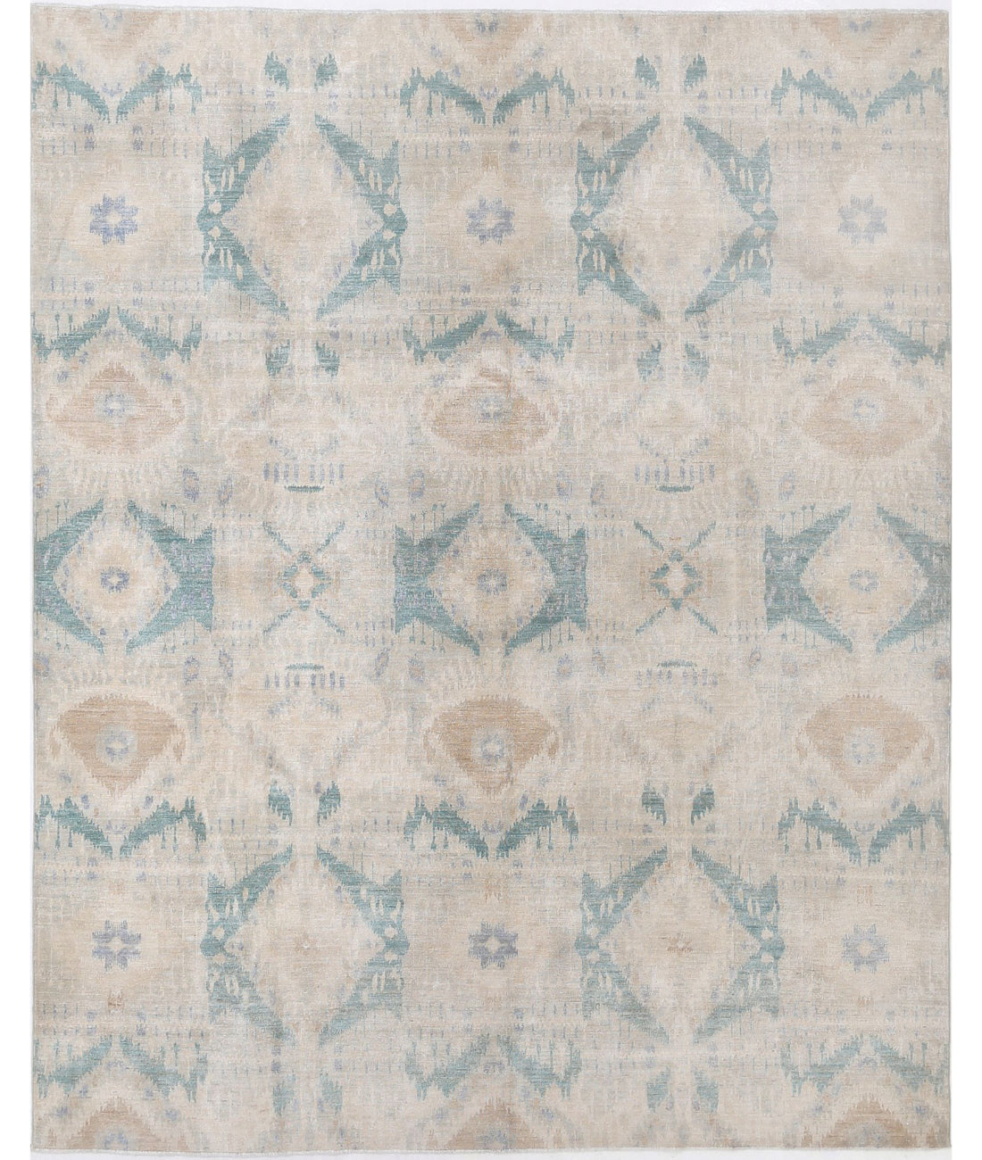 Hand Knotted Ikat Wool Rug - 7'10'' x 9'10''