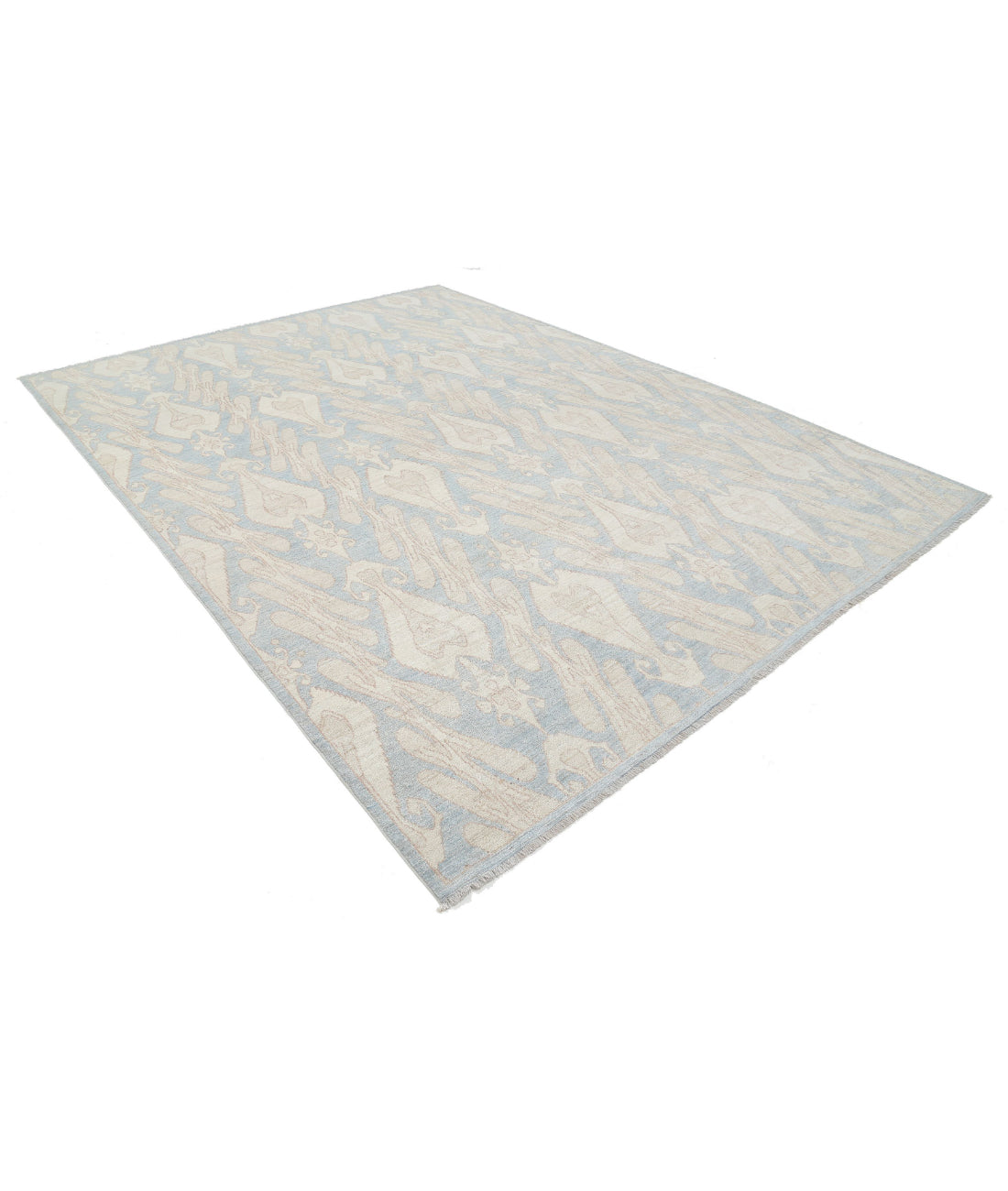 Hand Knotted Ikat Wool Rug - 8'8'' x 11'6'' 8'8'' x 11'6'' (260 X 345) / Blue / Ivory