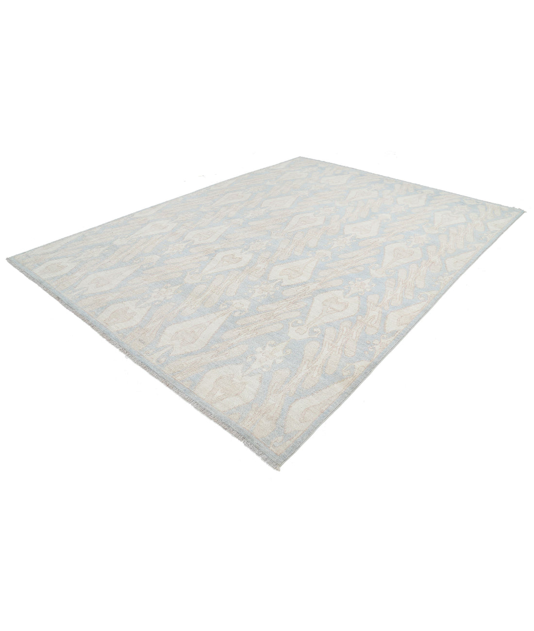 Hand Knotted Ikat Wool Rug - 8'8'' x 11'6'' 8'8'' x 11'6'' (260 X 345) / Blue / Ivory