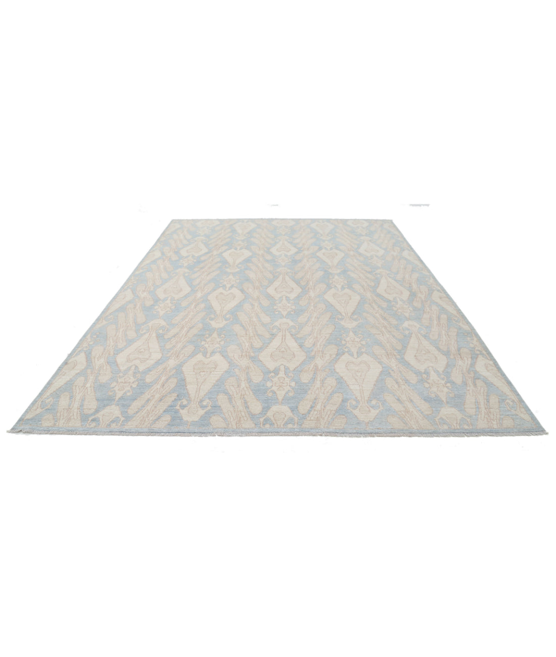 Hand Knotted Ikat Wool Rug - 8'8'' x 11'6'' 8'8'' x 11'6'' (260 X 345) / Blue / Ivory