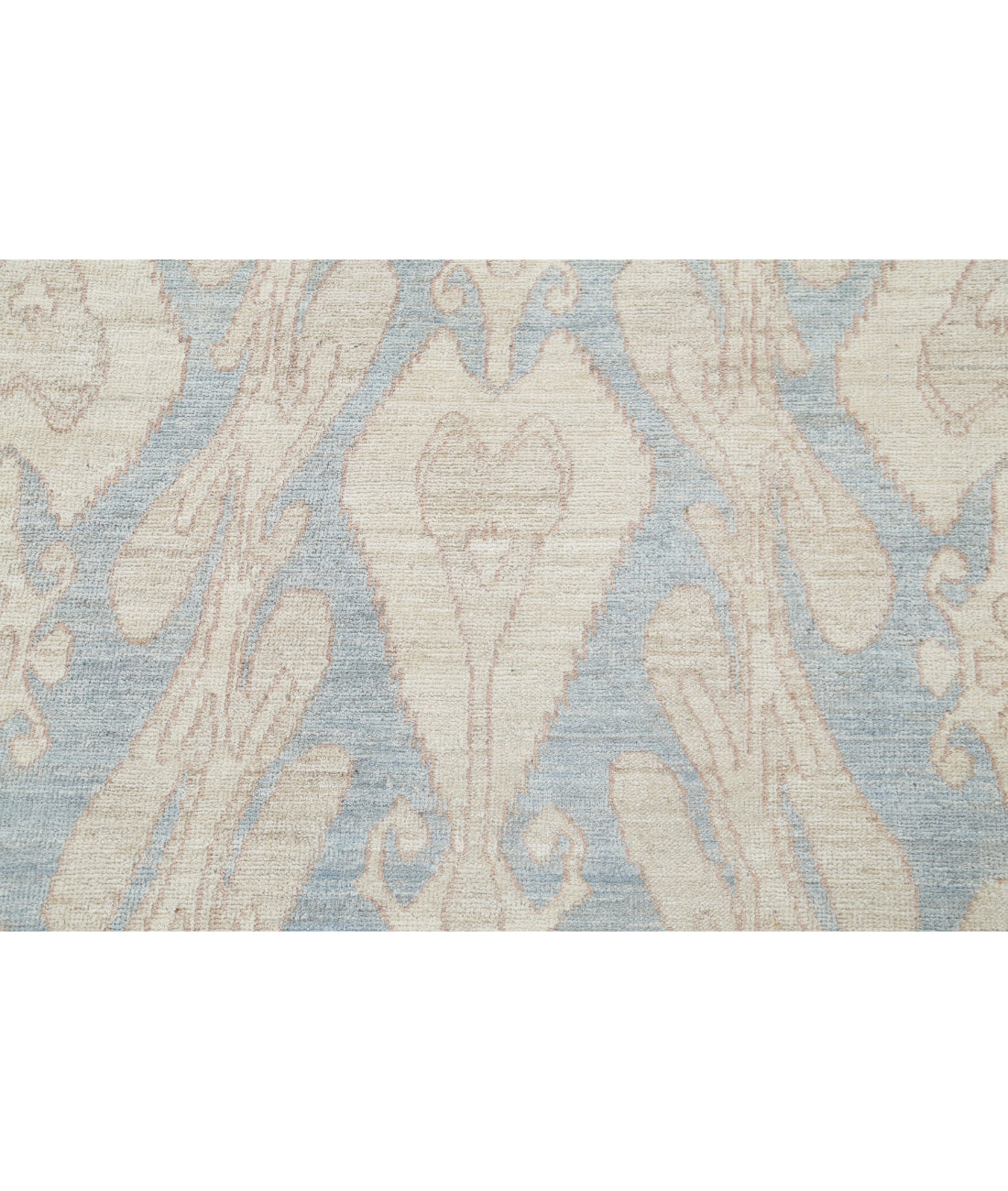 Hand Knotted Ikat Wool Rug - 8'8'' x 11'6'' 8'8'' x 11'6'' (260 X 345) / Blue / Ivory