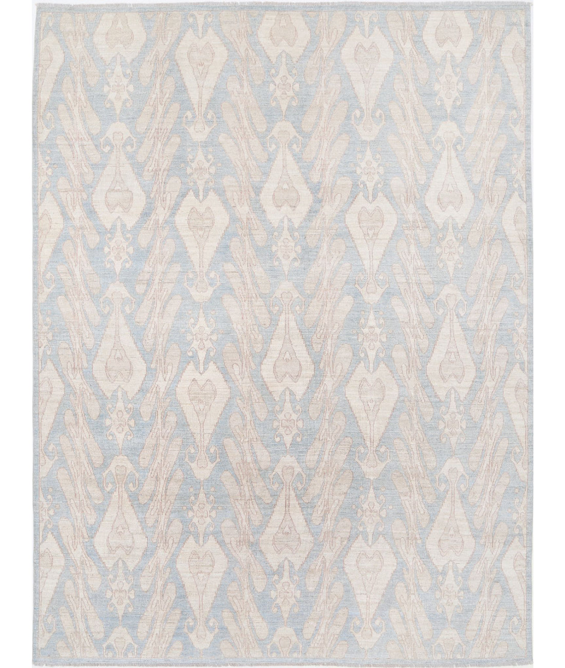 Hand Knotted Ikat Wool Rug - 8&#39;8&#39;&#39; x 11&#39;6&#39;&#39; 8&#39;8&#39;&#39; x 11&#39;6&#39;&#39; (260 X 345) / Blue / Ivory