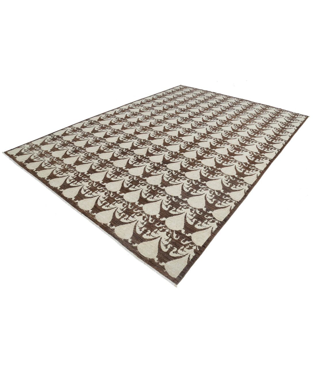 Hand Knotted Ikat Wool Rug - 8'8'' x 12'2'' 8'8'' x 12'2'' (260 X 365) / Brown / Ivory