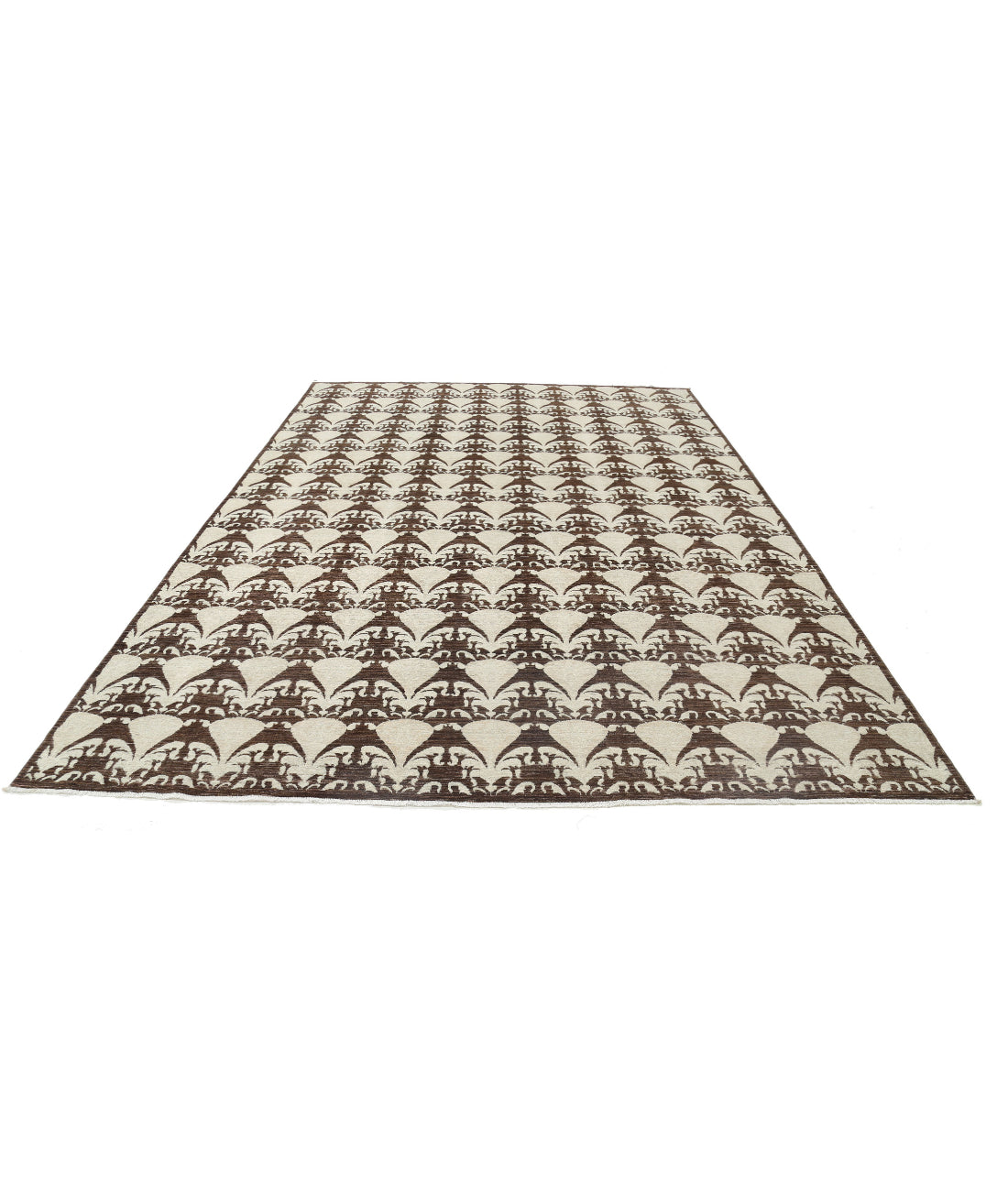 Hand Knotted Ikat Wool Rug - 8'8'' x 12'2'' 8'8'' x 12'2'' (260 X 365) / Brown / Ivory
