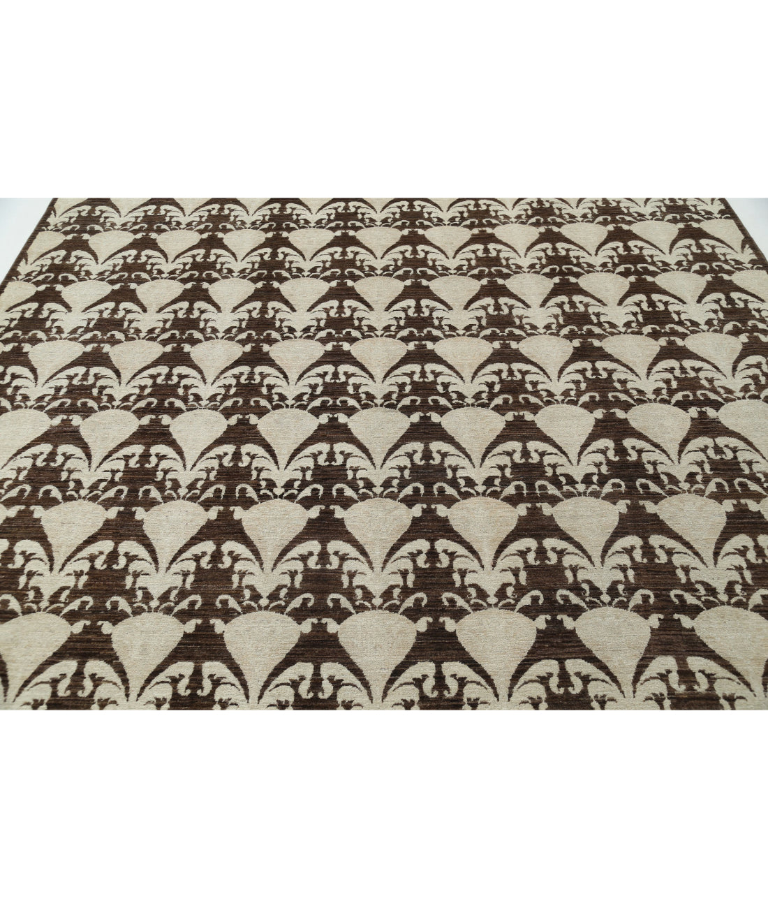Hand Knotted Ikat Wool Rug - 8'8'' x 12'2'' 8'8'' x 12'2'' (260 X 365) / Brown / Ivory