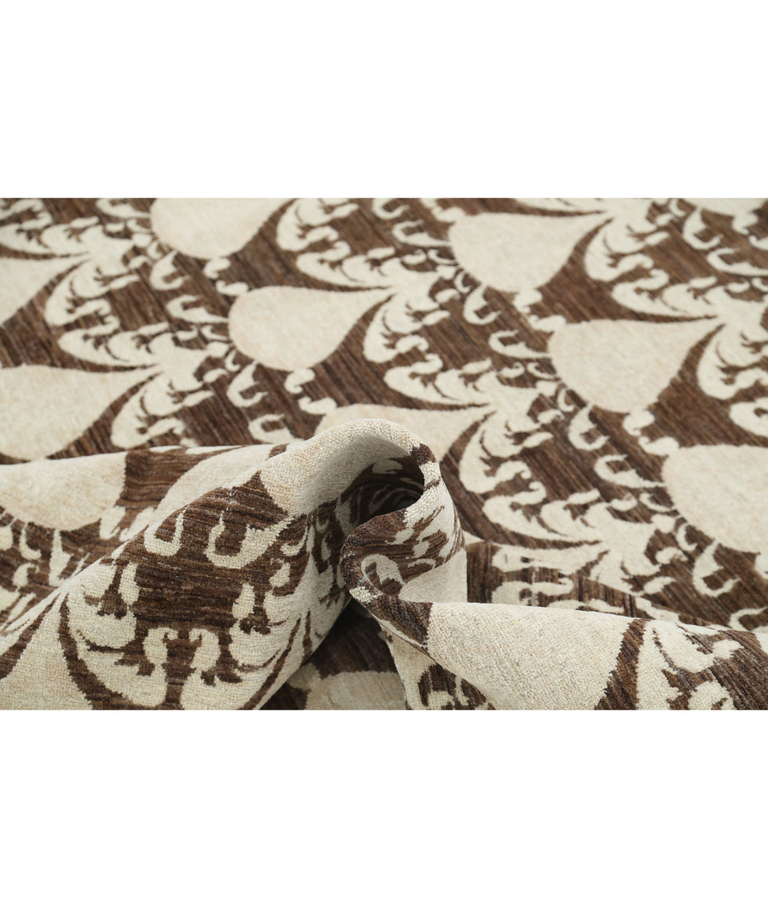 Hand Knotted Ikat Wool Rug - 8'8'' x 12'2'' 8'8'' x 12'2'' (260 X 365) / Brown / Ivory
