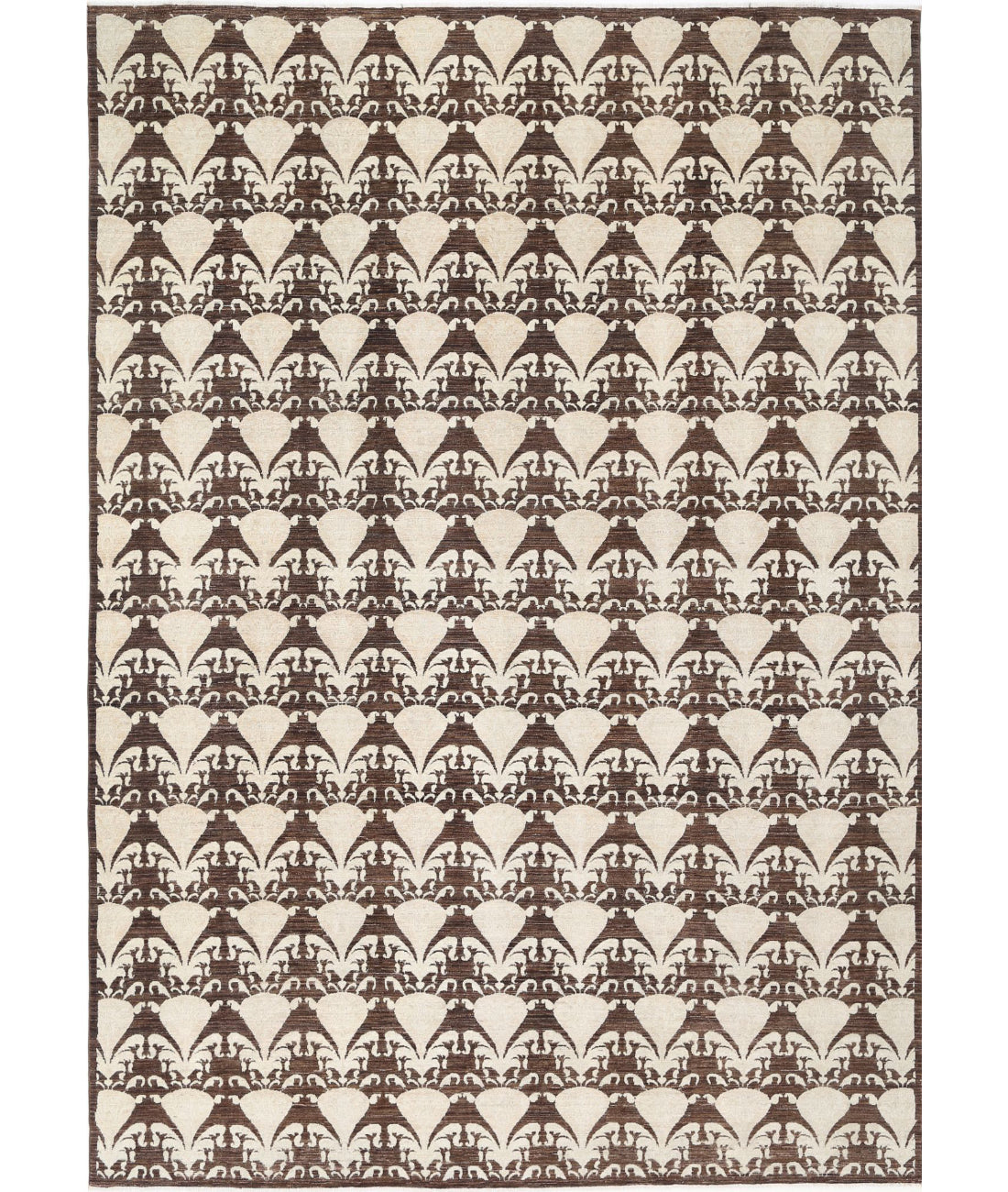 Hand Knotted Ikat Wool Rug - 8&#39;8&#39;&#39; x 12&#39;2&#39;&#39; 8&#39;8&#39;&#39; x 12&#39;2&#39;&#39; (260 X 365) / Brown / Ivory